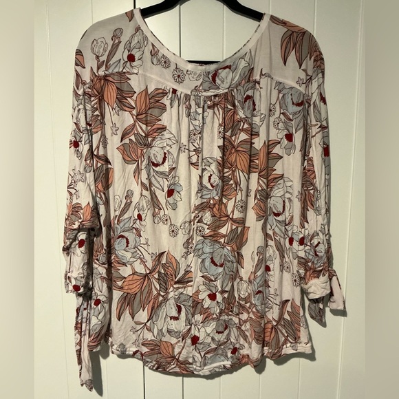 Floral Print Women's Top - Cream and Brown - Picture 6 of 6